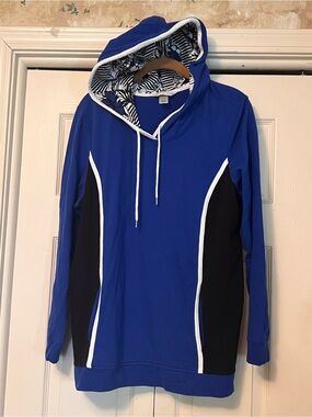 Christopher & Banks Blue Top with Black & White Patterned Trim